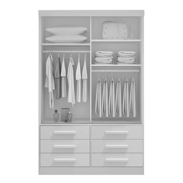 Roupeiro Merídian Plus 2 portas 6 Gavetas Branco Larg. 1.35m D'Doro - Image 4