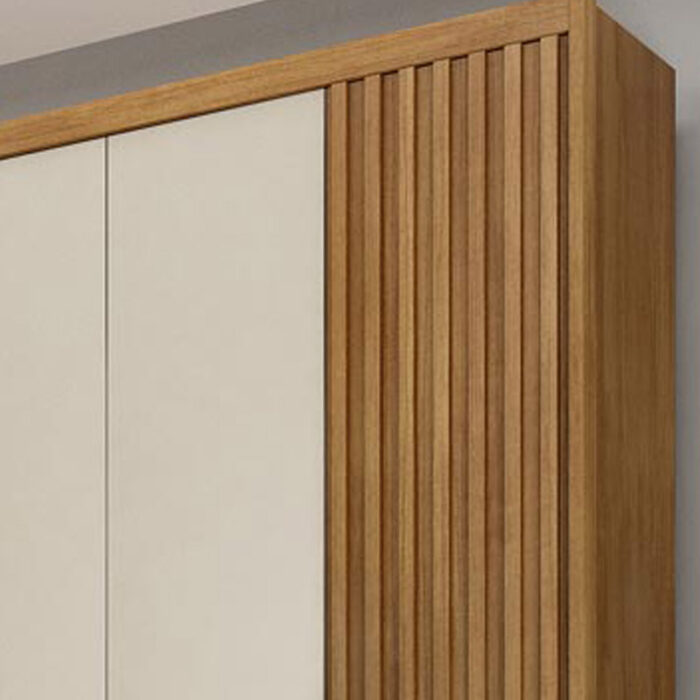Roupeiro Santoro 6 Portas C/Detalhe Ripado 100% MDF Larg. 2.43m Cumaru/Fendi - Novo Horizonte - Image 4