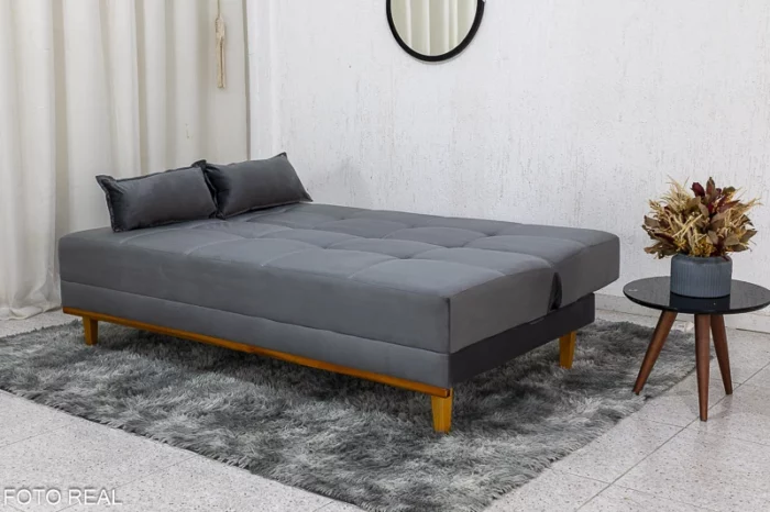 Sofá Cama Madrid larg. 1.80m Molas Bonnel Veludo Cinza 2303 - Image 3