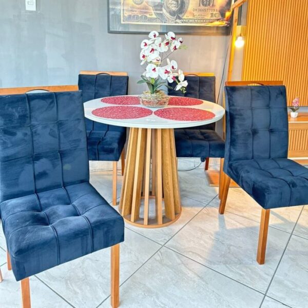 .Mesa Redonda Berlim 100 Cinamono/Off White com 4 Cadeiras Sophia/Capri Veludo  – CEL MÓVEIS + WM DECOR.T.