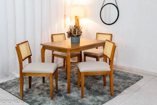 Mesa de Jantar Alegra Tampo Cinamomo 120×80 4 Cadeiras Jade Linho Bege 29011 JCM Madeira Maciça (R-ok)