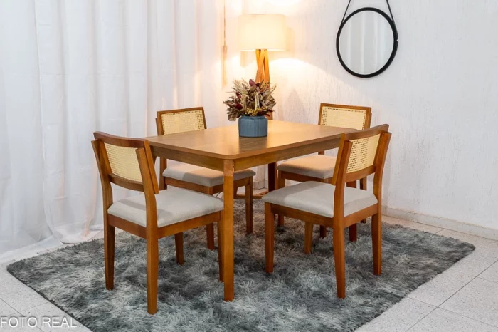 Mesa de Jantar Alegra Tampo Cinamomo 120×80 4 Cadeiras Jade Linho Bege 29011 JCM Madeira Maciça (R-ok) - Image 3