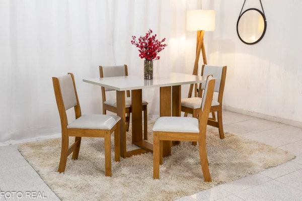 Mesa de Jantar Magic 120x80 Mel/Blonde Tampo Off 4 cadeiras Sol Assento veludo Marfim  (R-ok)