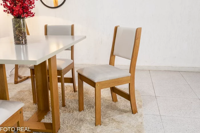 Mesa de Jantar Magic 120x80 Mel/Blonde Tampo Off 4 cadeiras Sol Assento veludo Marfim  (R-ok) - Image 5