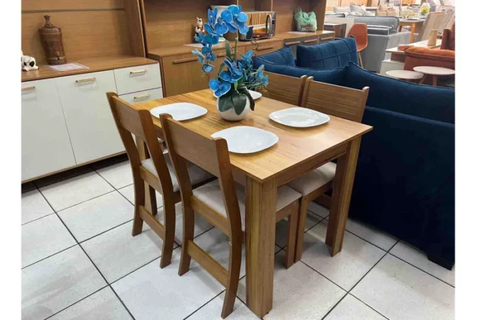 Mesa de Jantar Palace Mel 110×75 com 4 Cadeiras Brisa Assento Bronze Viero (R-ok)