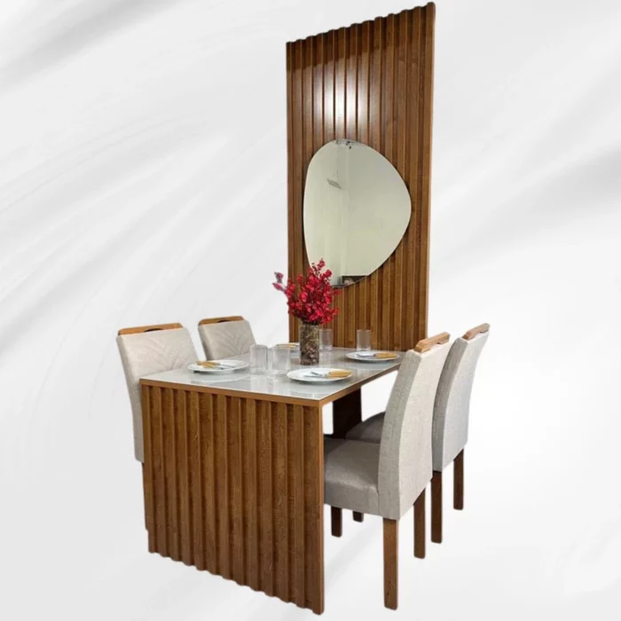 Mesa Jantar Cancun 120×90 C/Espelho 4 Cadeiras Linho Bege 178 Cel Móveis  (R-ok) - Image 6
