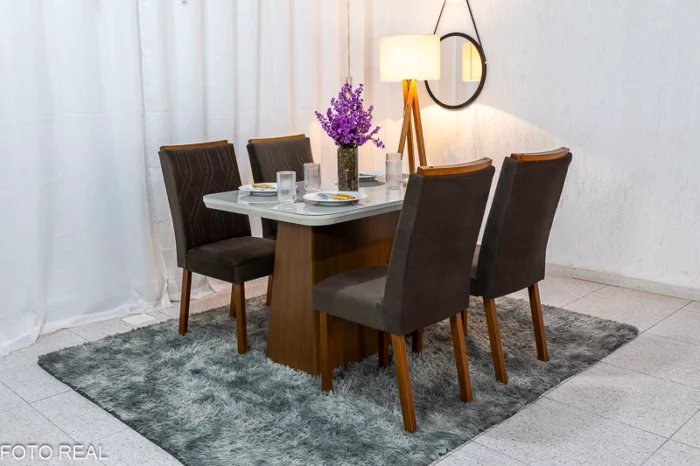 Mesa Jantar Luna Imbuia Tampo Vidro Off Canto Copo 120×80 4 Cadeiras Alegra Veludo  Madeira Maciça Rufato (R-ok) - Image 9
