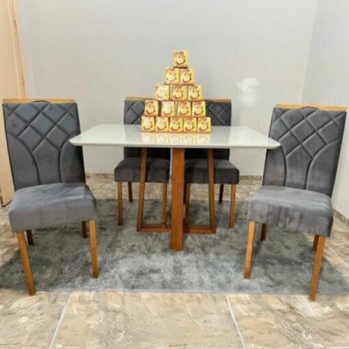 Mesa Los Angeles plus 120 Cinamono/Off White com 4 Cadeiras Stella Veludo – MINASPLAC + CLEFATOS   (total-ok)