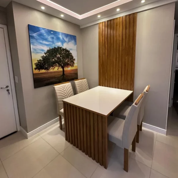 Mesa Jantar Cancun 120×90 4 Cadeiras Linho Bege 178 Cel Móveis (R-ok)