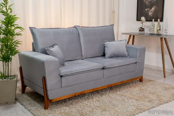 Sofá 3 lugares Havaí Luxo 2.00m Veludo Cinza 562 - Molas Ensacadas