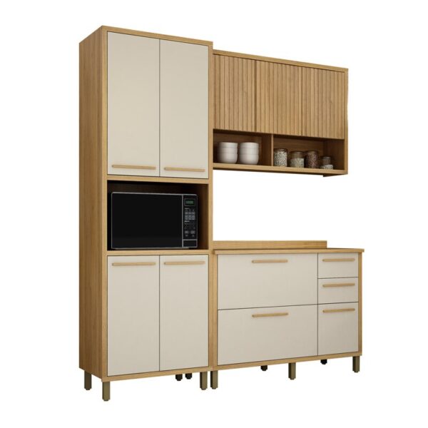 Armário Cozinha Torino 3 Peças Paneleiro + Balcão + Aéreo Cinamomo/Off - Valdemoveis