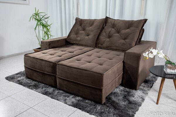 Sofá Retrátil Reclinável Berlim 2.10m Marrom 815 - D33 e Molas Ensacadas
