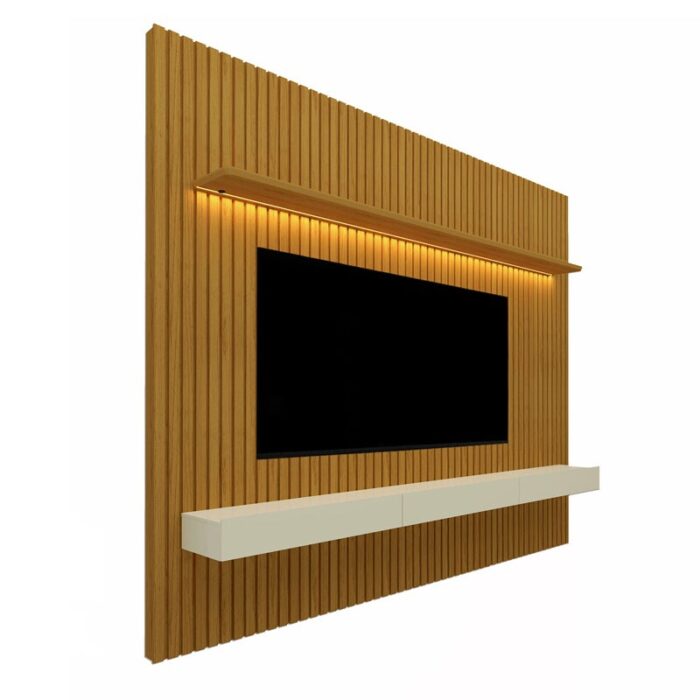 Painel Nobre Ripado 100% MDF C/Nicho e LED Larg. 2.30m TV até 85″ Naturale/Off Gelius (P-Total-ok) - Imagem 2