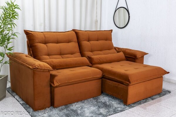 Sofá Retrátil Reclinável 2.30m Emanuelly Veludo Terracota 24 - D28 Soft