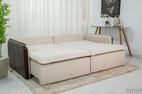 Sofá Retrátil Reclinável e Sofá Cama 2.20m Blog Linho Bege Cru 08 Innove