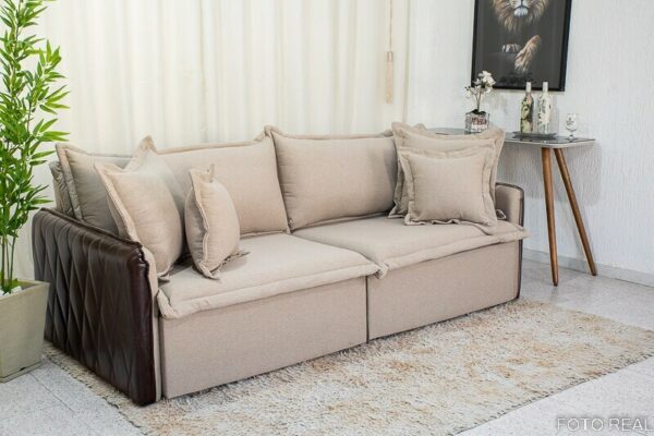 Sofá Retrátil Reclinável e Sofá Cama 2.20m Blog Linho Bege 01 Innove