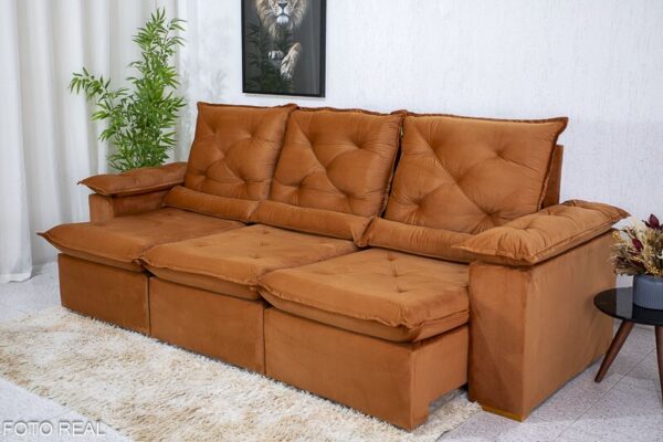 Sofá Retrátil Reclinável 2.70m Roma Veludo Terracota 24 - D28 Soft