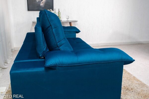 Sofá Retrátil Reclinável Stivie 2.50m Veludo Azul 4340 - D33 e Molas Ensacadas