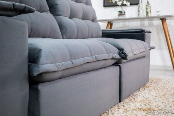 Sofá Retrátil Reclinável Atenas 2.10m Veludo Cinza 814 - D33 e Molas Ensacadas