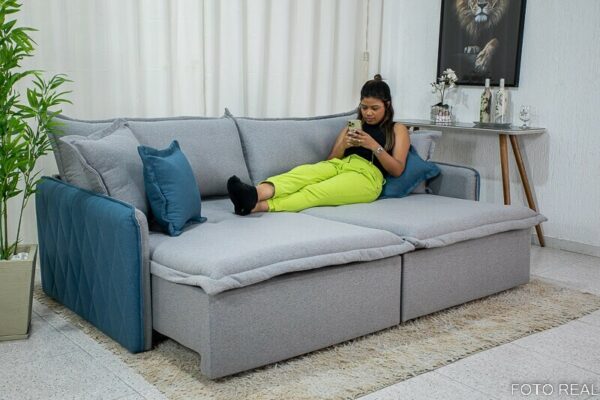 Sofá Retrátil Reclinável e Sofá Cama 2.20m Blog Linho Cinza 05 Innove