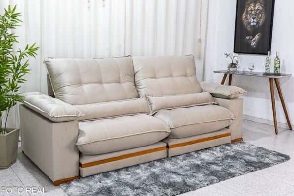Sofá Retrátil Reclinável Ibis 2.50m Veludo Bege 818 - D33 e Molas Ensacadas