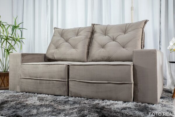 Sofá Retrátil Reclinável Berlim 2.10m Cinza 813 - D33 e Molas Ensacadas