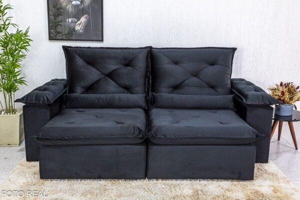 Sofá Retrátil Reclinável 2.30m Roma Veludo Preto 21 - D28 Soft