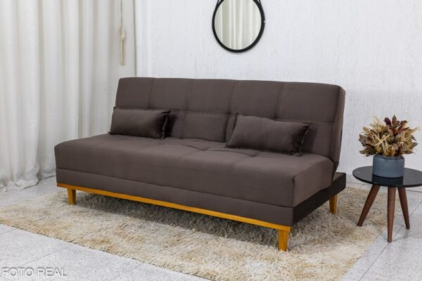 Sofá Cama Madrid larg. 1.80m Molas Bonnel Veludo Marrom 2263