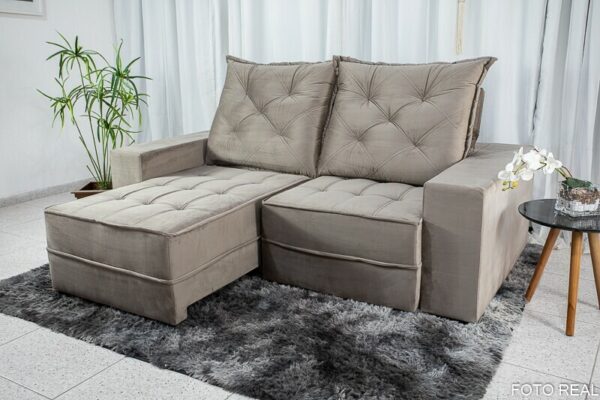 Sofá Retrátil Reclinável Berlim 2.30m Cinza 813 - D33 e Molas Ensacadas