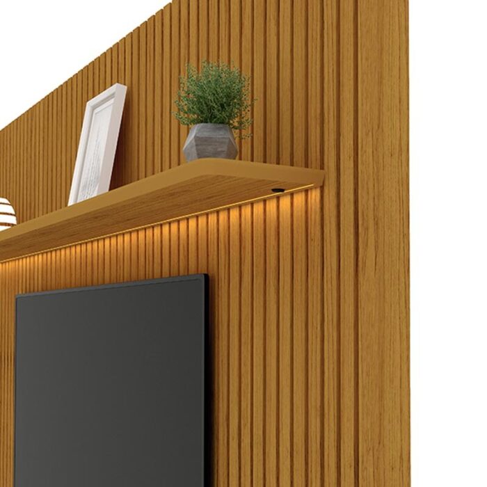 Painel Nobre Ripado 100% MDF C/Nicho e LED Larg. 2.30m TV até 85″ Naturale/Off Gelius (P-Total-ok) - Imagem 4