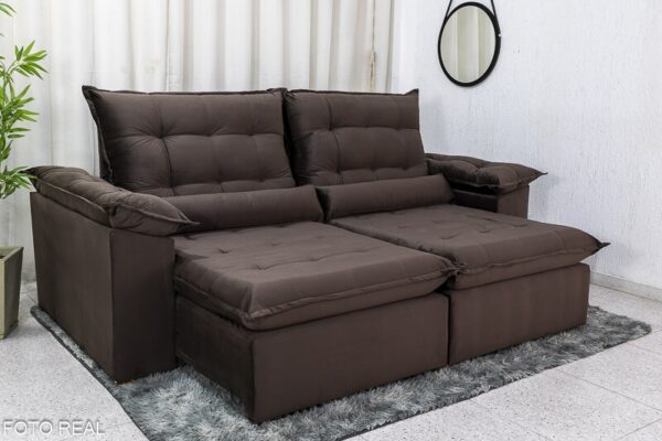 Sofá Retrátil Reclinável 2.30m Emanuelly Veludo Marrom - D28 Soft