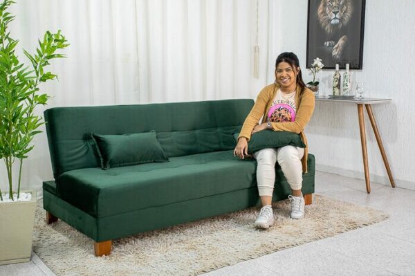 Sofá 4 lugares e Sofá Cama Casal Arpoador Veludo Verde 3040/10