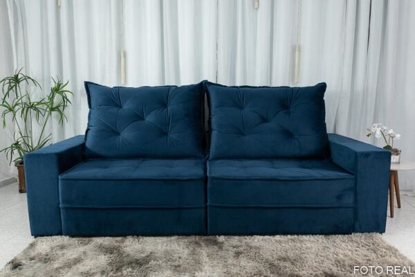 Sofá Retrátil Reclinável Berlim 2.10m Azul 800 - D33 e Molas Ensacadas
