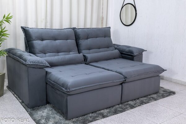 Sofá Retrátil Reclinável 2.30m Emanuelly Veludo Cinza - D28 Soft