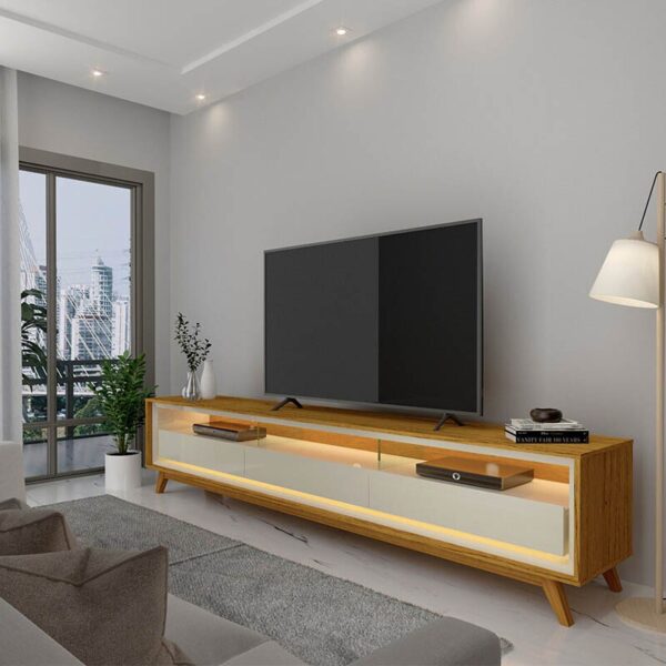 Rack Bancada Requinte Larg.2.12m TV até 75 Polegadas Naturale/Off Gelius