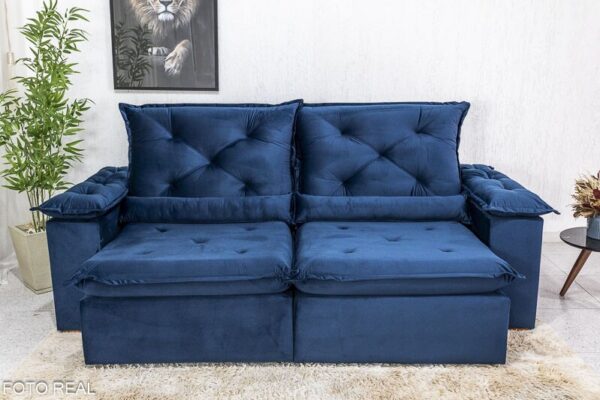 Sofá Retrátil Reclinável 2.30m Roma Veludo Azul 03 - D28 Soft