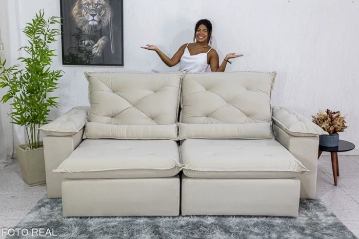 Sofá Retrátil Reclinável Roma 2.00m Veludo Bege 01 - D28 Soft-R