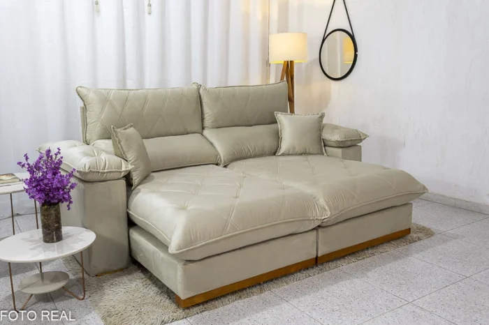 Sofá Retrátil Reclinável 2.50m Magnum Veludo Bege 818 – Molas Ensacadas - Imagem 3
