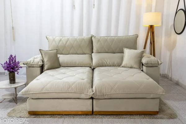 Sofá Retrátil Reclinável 2.50m Magnum Veludo Bege 818 – Molas Ensacadas