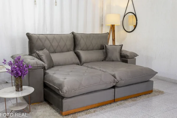 Sofá Retrátil Reclinável Magnum 2.50m Veludo Cinza 813 - Molas Ensacadas