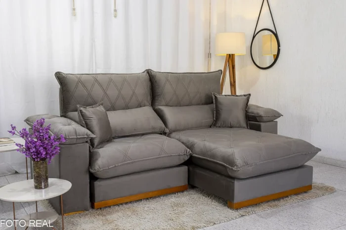 Sofá Retrátil Reclinável Magnum 2.50m Veludo Cinza 813 - Molas Ensacadas - Imagem 2