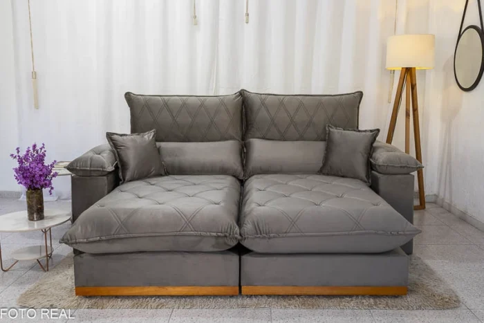 Sofá Retrátil Reclinável Magnum 2.50m Veludo Cinza 813 - Molas Ensacadas - Imagem 3