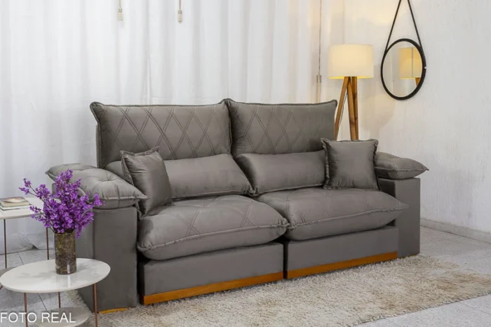 Sofá Retrátil Reclinável Magnum 2.50m Veludo Cinza 813 - Molas Ensacadas - Imagem 4