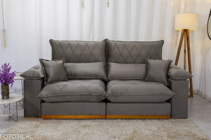 Sofá Retrátil Reclinável Magnum 2.50m Veludo Cinza 813 - Molas Ensacadas - Imagem 5
