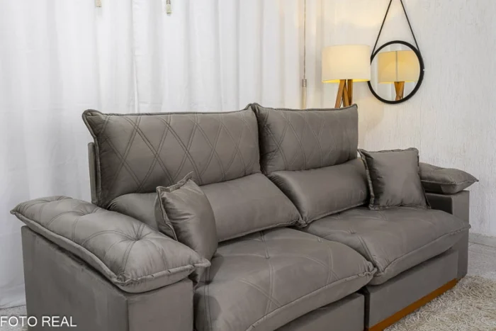 Sofá Retrátil Reclinável Magnum 2.50m Veludo Cinza 813 - Molas Ensacadas - Imagem 6
