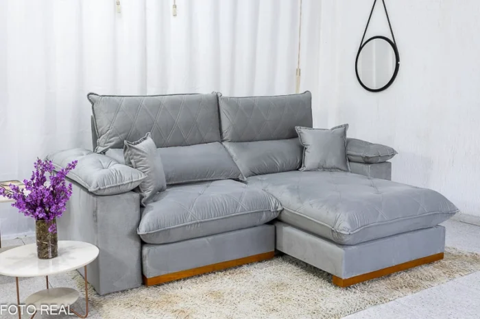 Sofá Retrátil Reclinável Magnum 2.50m Veludo Prata 823 - Molas Ensacadas - Imagem 9