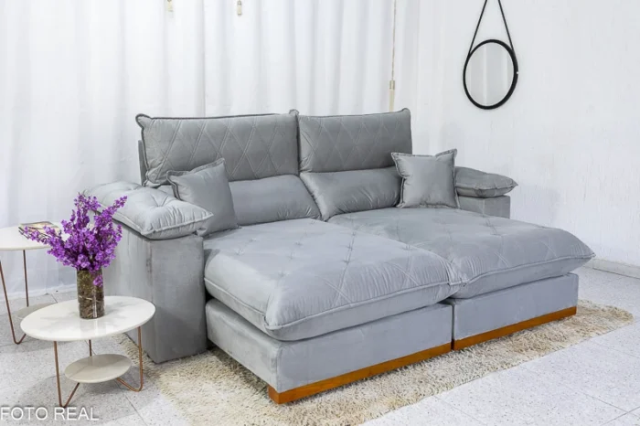 Sofá Retrátil Reclinável Magnum 2.50m Veludo Prata 823 - Molas Ensacadas - Imagem 2