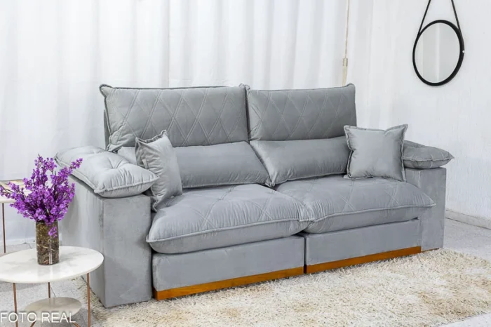 Sofá Retrátil Reclinável Magnum 2.50m Veludo Prata 823 - Molas Ensacadas - Imagem 3