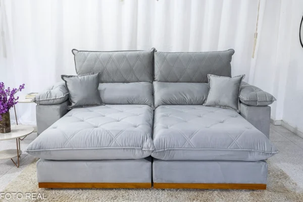 Sofá Retrátil Reclinável Magnum 2.50m Veludo Prata 823 - Molas Ensacadas