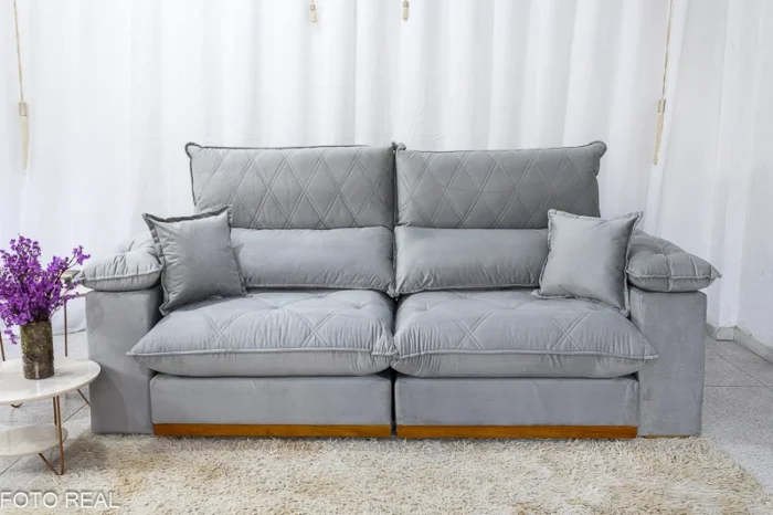 Sofá Retrátil Reclinável Magnum 2.50m Veludo Prata 823 - Molas Ensacadas - Imagem 5